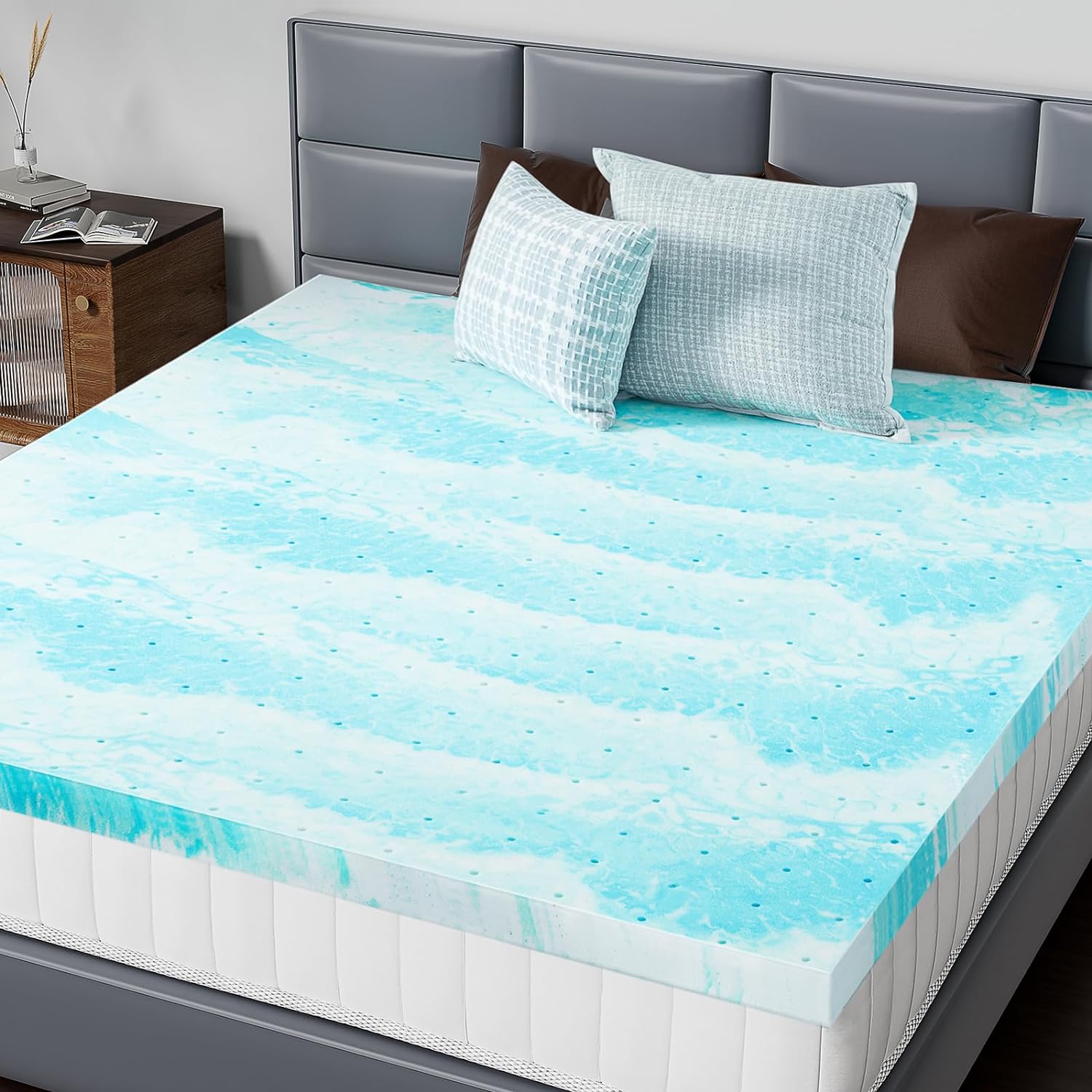 AUCT 19856 - DUMOS Mattress Toppers Memory Foam King Size, 3 Inch Thick Bed Topper Pad Cooling Gel Infu