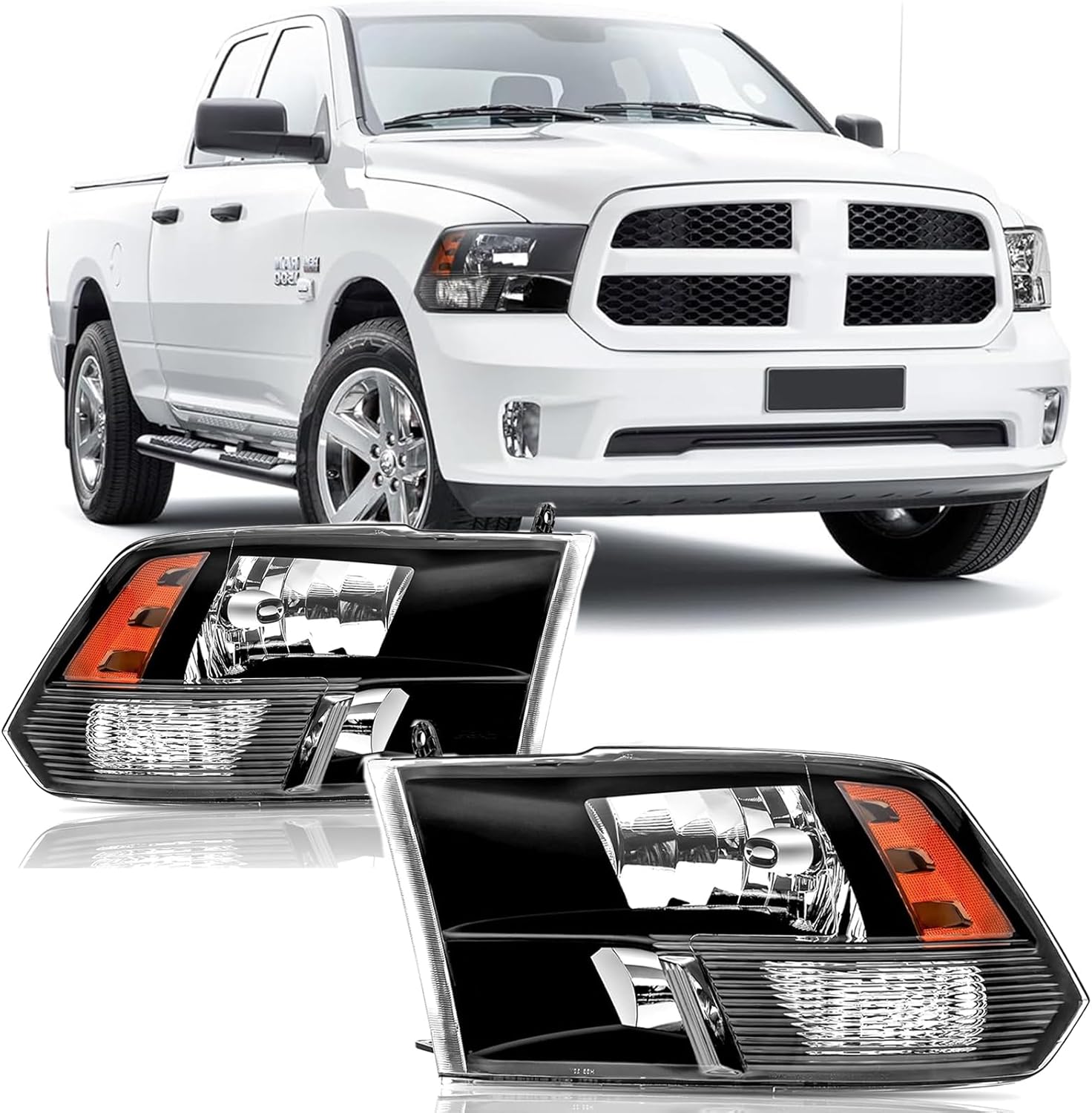 AUCT 18536 - $110 APSVE Headlight Assembly Pair compatible with 2009-2018 Dodge Ram 1500 | 2010-2018 Ra