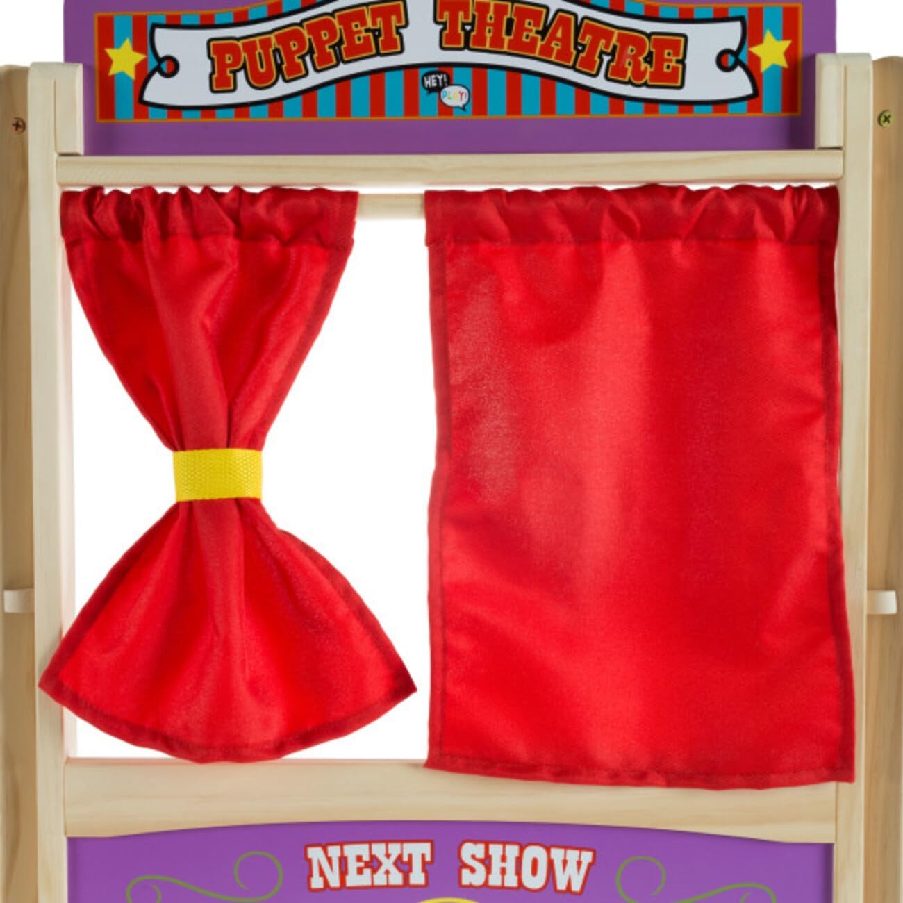 AUCT 18487 - HEY! PLAY! Puppet Theater for Kids, 30" x 26" | Wooden Tabletop Stage with Curtains, Black - Image 4
