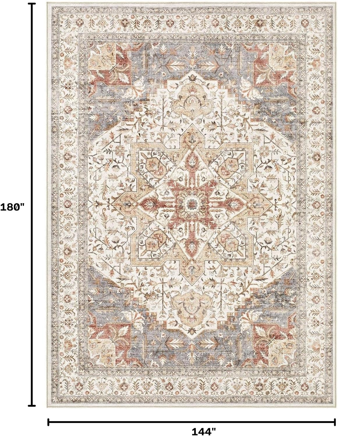 AUCT 18494 - $240 Tortania Area Rug Living Room Rugs - 12x15 Washable Boho Rug Vintage Oriental Distres - Image 2