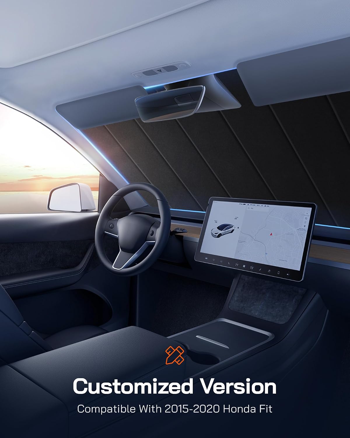 AUCT 18443 - Custom Fit Windshield Sunshade for Honda Fit 2015-2020 Gen 3 GK5 Hatchback, Premium Grey L - Image 2