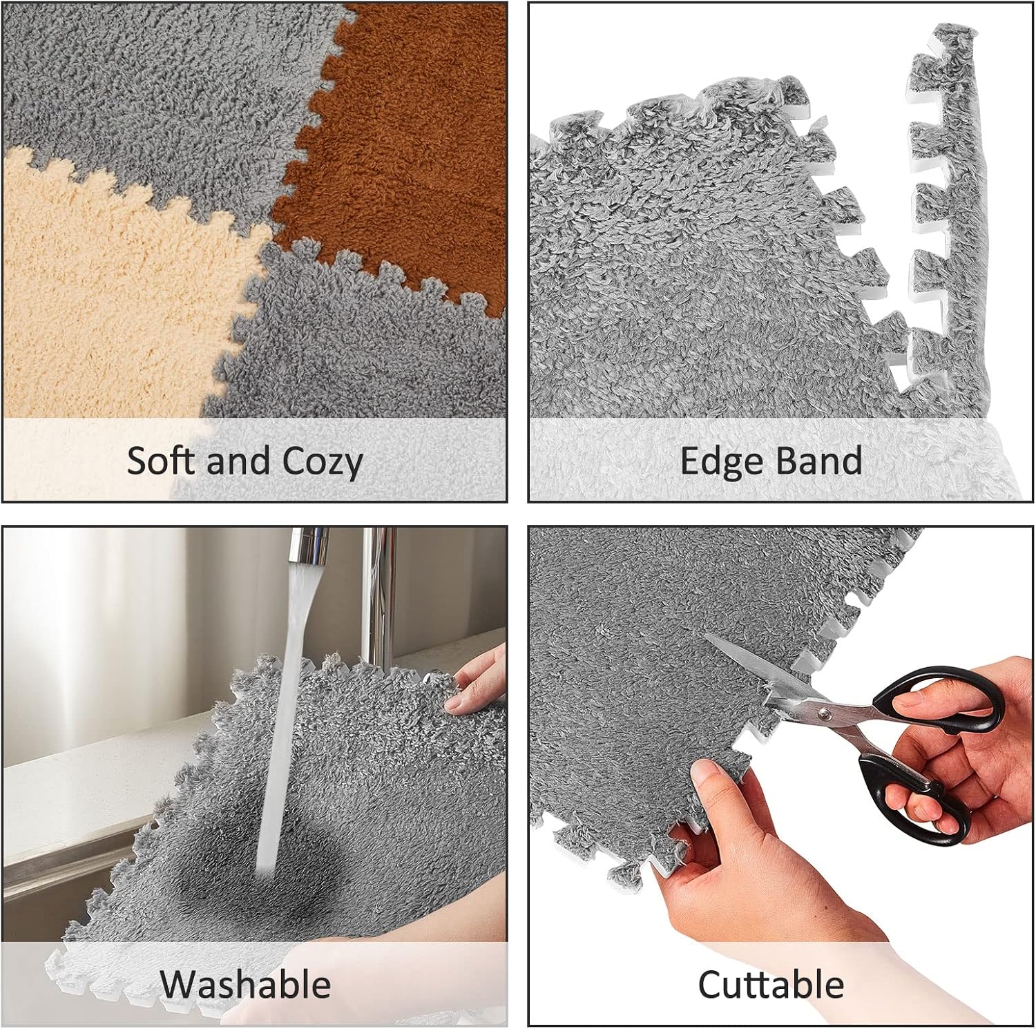 AUCT 18367 - $75 36 Pack Plush Foam Floor Mat Square Interlocking Carpet Tiles with Border Fluffy Play - Image 3