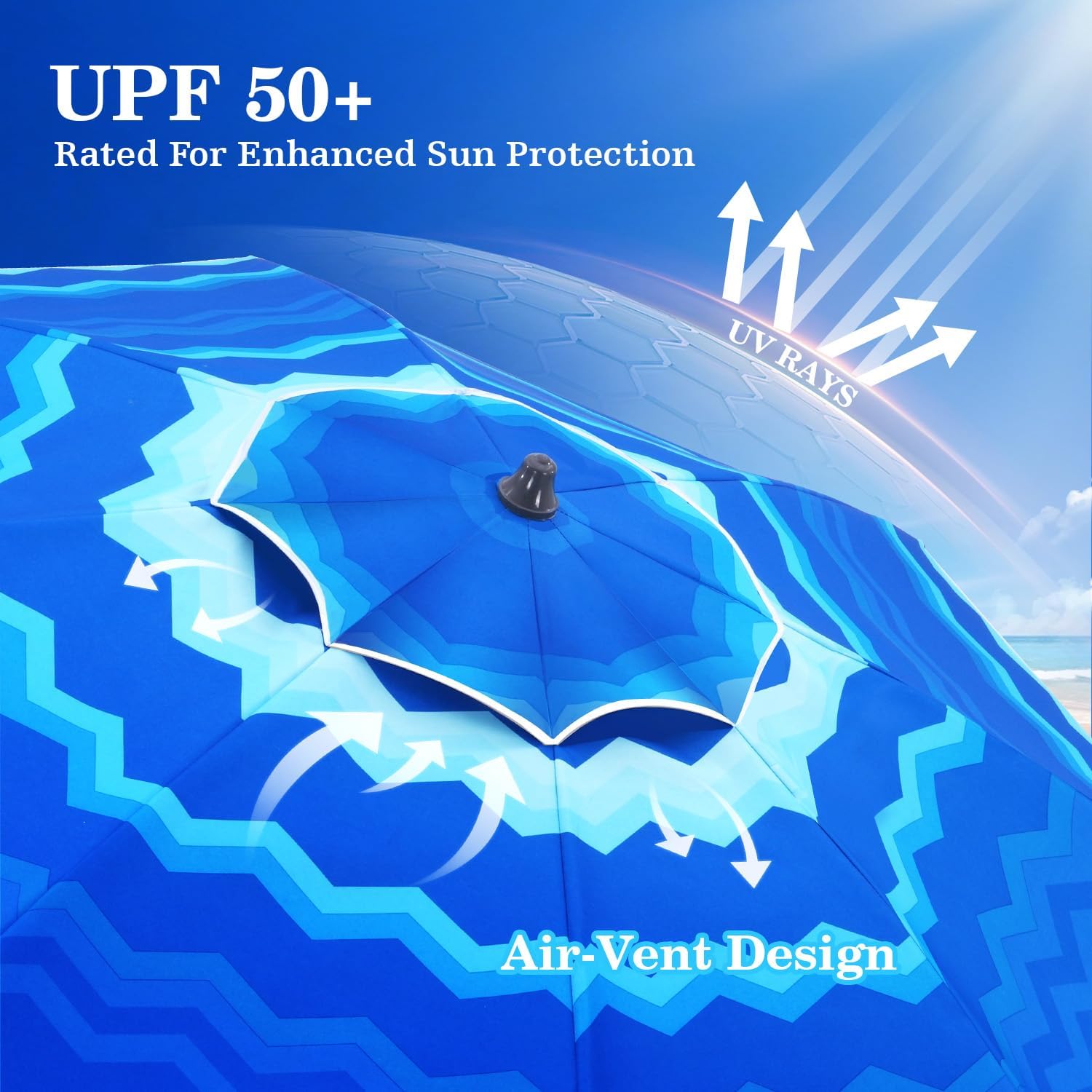 AUCT 17551 - $60 UIRWAY Beach Umbrella, Heavy Duty Windproof Beach Umbrellas with Sand Anchor & Tilt, S - Image 2