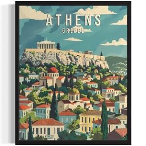 AUCT 18956 - Athens Greece Unframed Art Print Poster, Europe City Skyline Artwork Painting Wall Art Vin