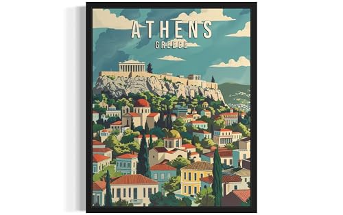 AUCT 18956 - Athens Greece Unframed Art Print Poster, Europe City Skyline Artwork Painting Wall Art Vin