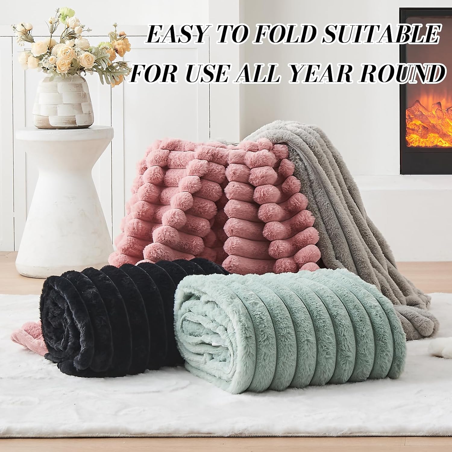 AUCT 18379 - Lotus Karen Fluffy Faux Fur Throw Blanket for Couch Bed, Large 650GSM King Size Cozy Soft - Image 2