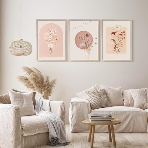 AUCT 18806 - $62 MochaMilly 3Pcs Framed Watercolor Flower Wall Art Wildflower Floral Wall Decor Picture - Image 4