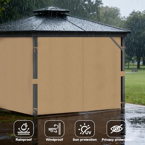 AUCT 18860 - $90 10x12 FT Gazebo Curtains, Waterproof 4-Panel Walls, Khaki, Curtains Only - Image 2