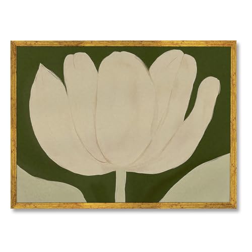 AUCT 19175m - $92 Large Gold Framed White Tulip Canvas Poster Green Modern Botanical Wall Art Elegant Fl