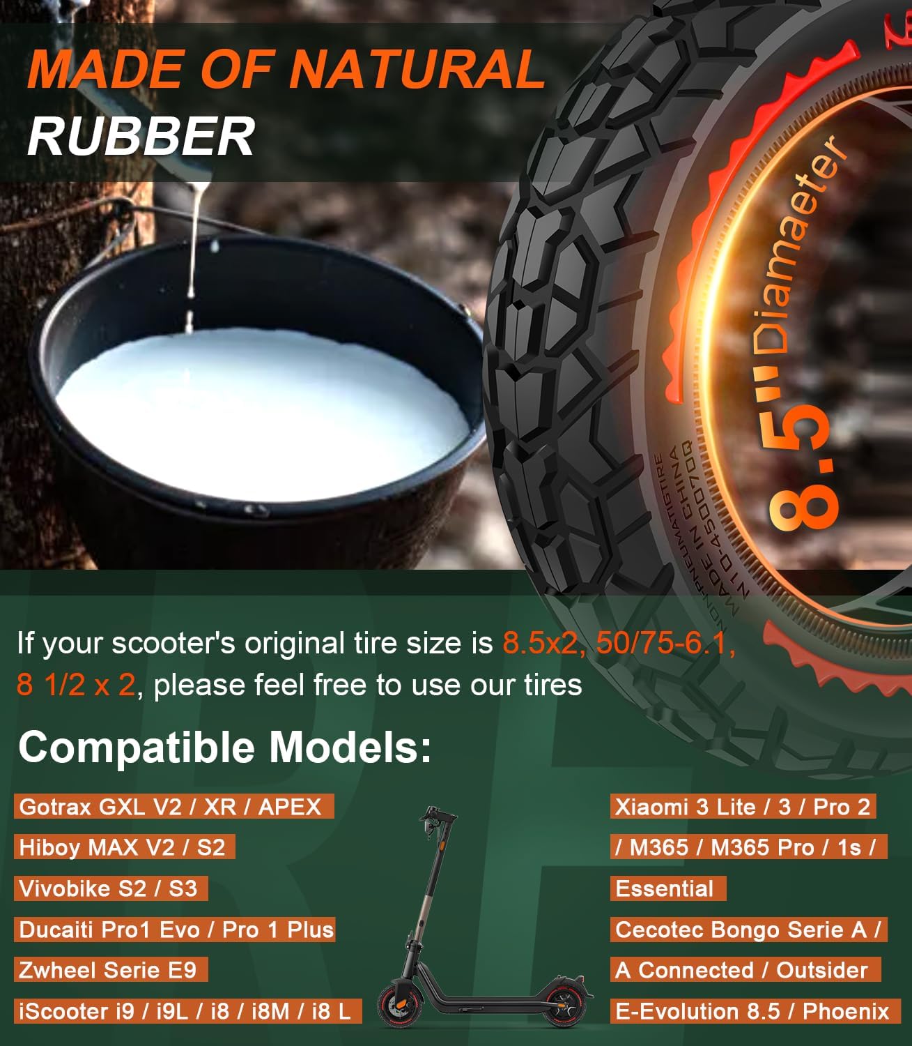 AUCT 20201 - BANGTING 2PCS Upgrade 50/75-6.1 Scooter Off-road Solid Tires, 8.5x2 inches Tires Tubeless - Image 4