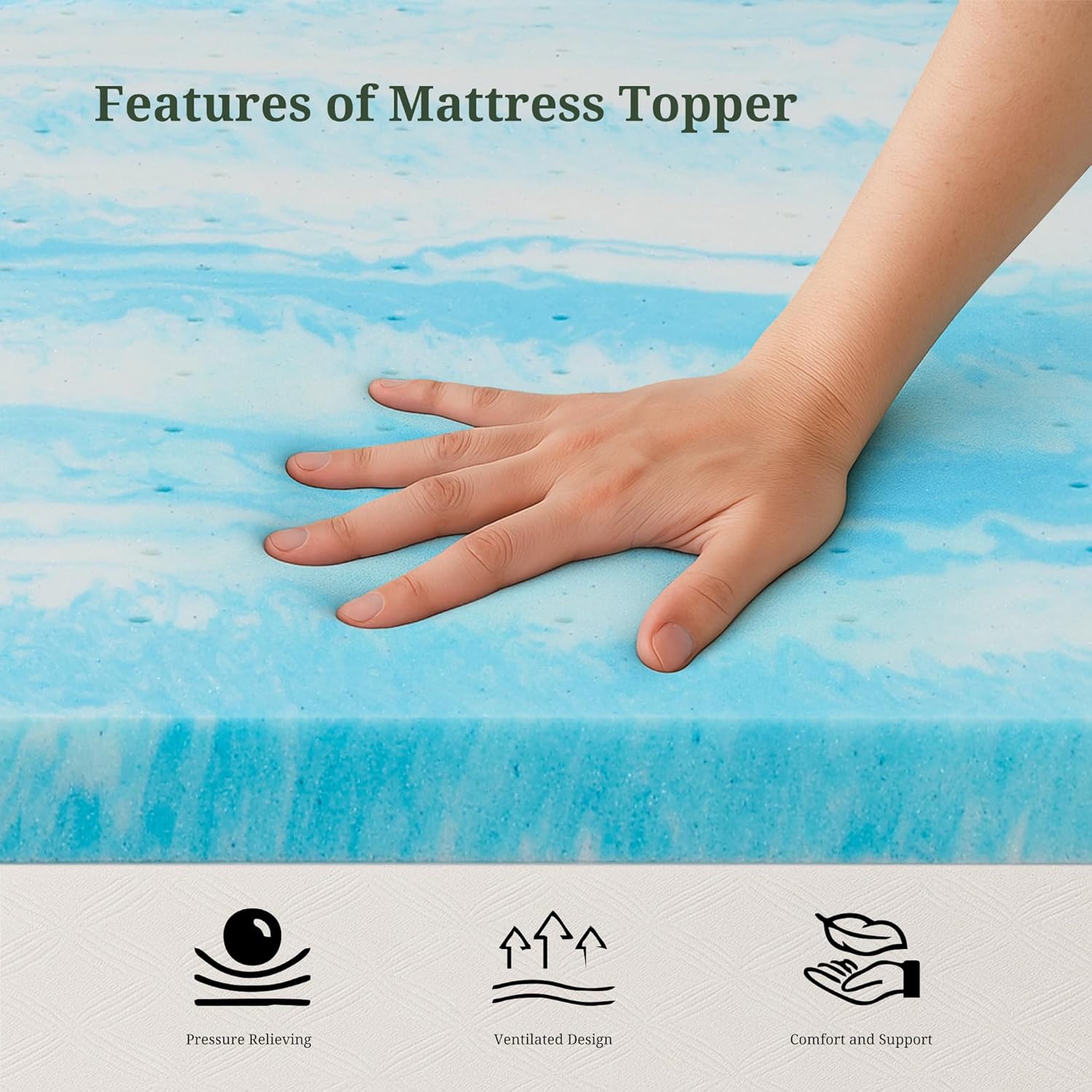 AUCT 19744 - $64 4 Inch Queen Mattress Topper, Ventilated Gel Memory Foam Mattress Pad - Image 2