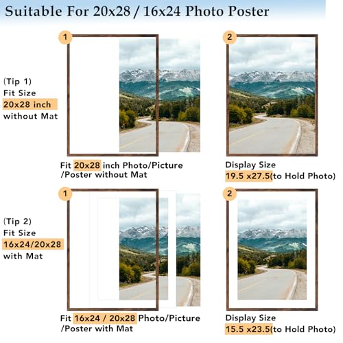 AUCT 18802 - Wood 20x28 Picture Frame with 16x24 Mat, Display 16x24 with Mat or 20x28 Without Mat, Wood - Image 2
