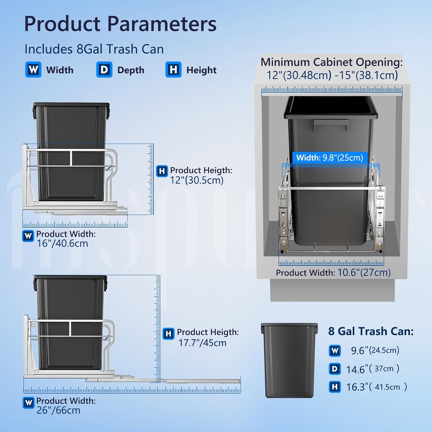 AUCT 18524 - $96 Insputer 8 Gal Pull Out Trash Can Under Cabinet with Soft-Close Slides | Space Saving, - Image 3