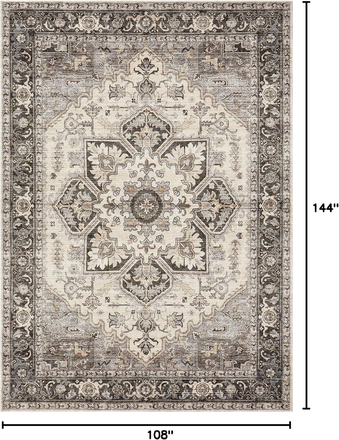 AUCT 18375 - $110 Vintage 9x12 Rugs for Living Room Washable Area Rug Grey Brown | Soft, Pet & Kid Frie - Image 2