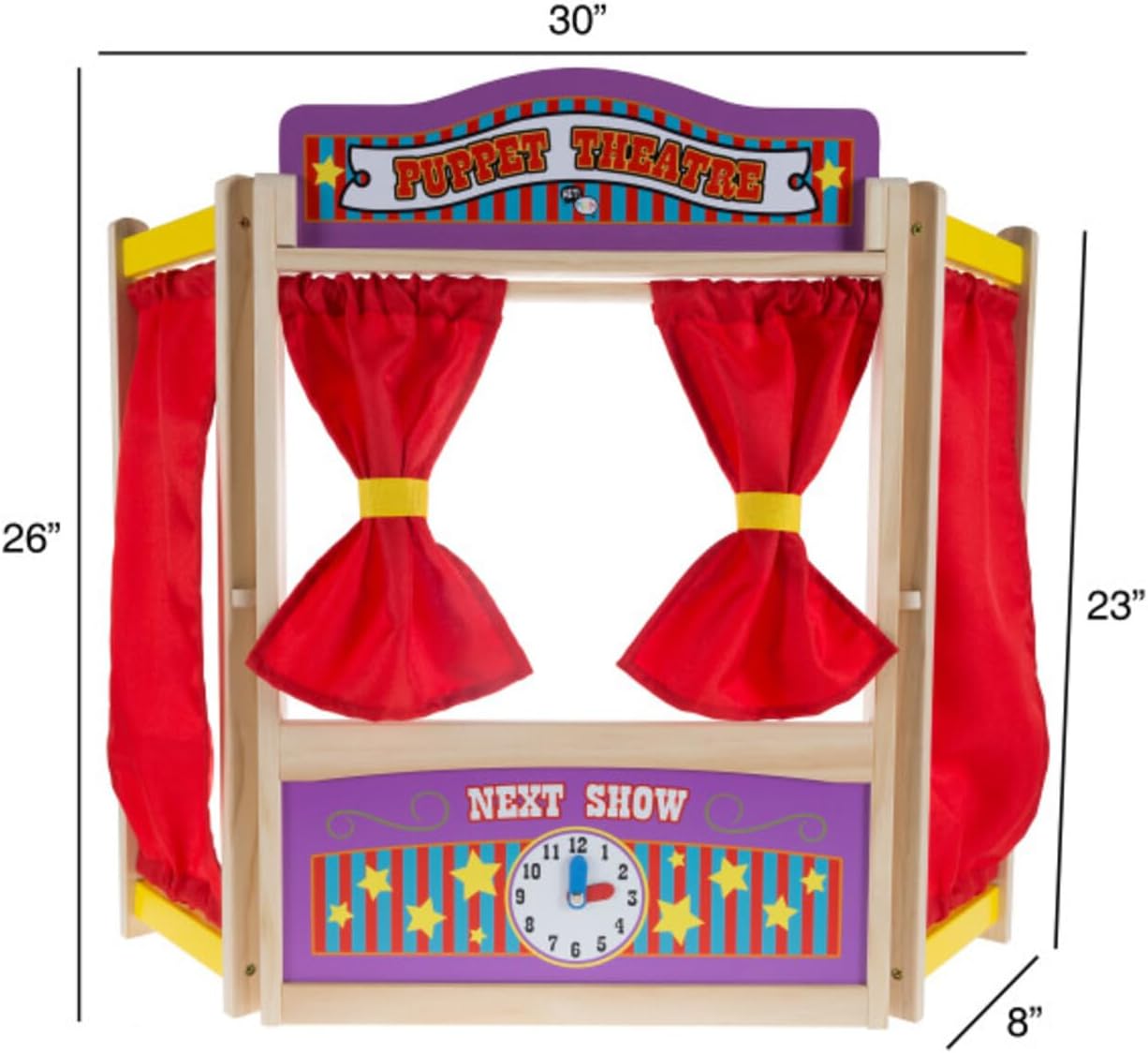 AUCT 18487 - HEY! PLAY! Puppet Theater for Kids, 30" x 26" | Wooden Tabletop Stage with Curtains, Black - Image 3
