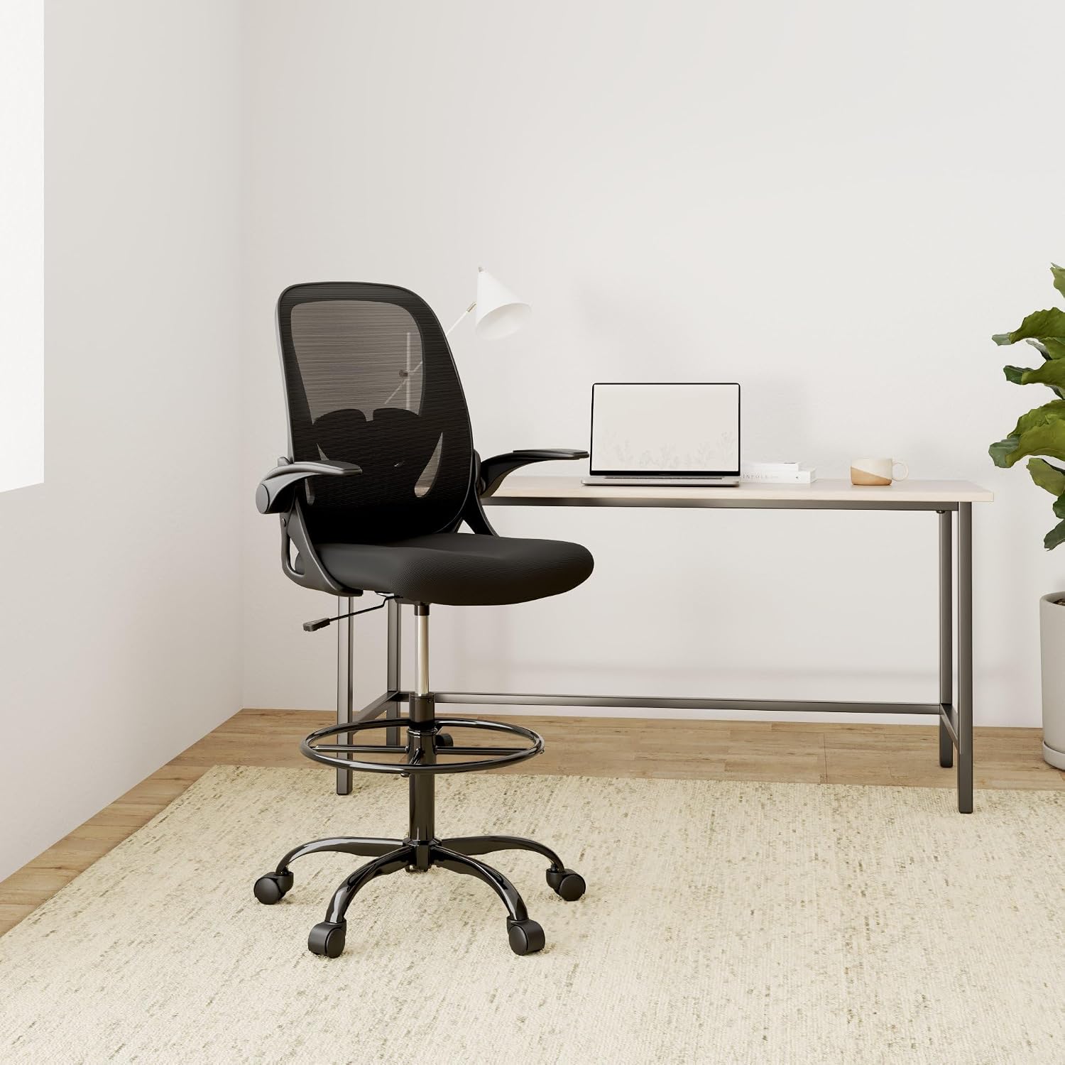 AUCT 18407 - $119 Drafting Chair Tall Office Chair with Flip-up Armrests Executive Ergonomic Computer S - Image 2