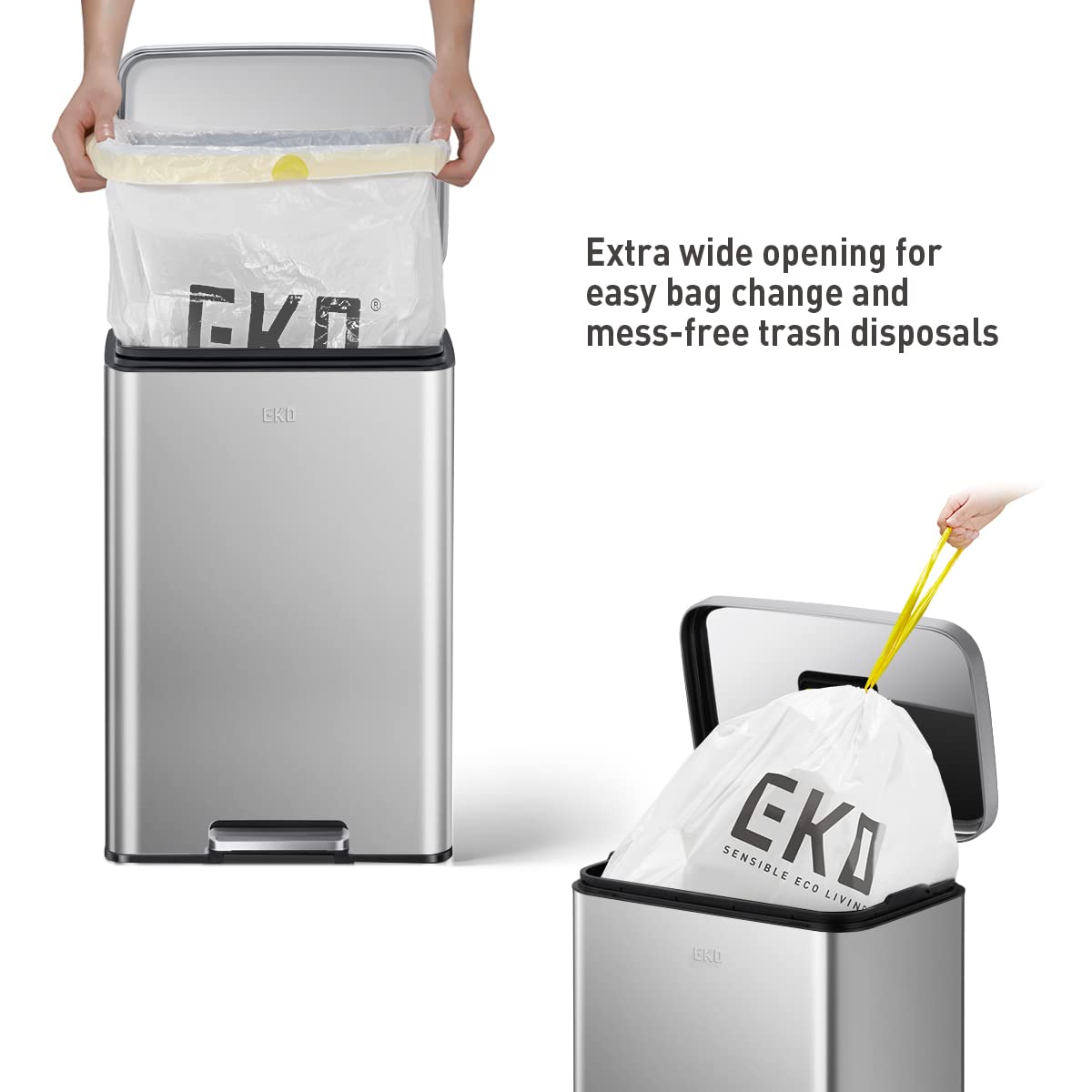AUCT 18518 - $90 EKO Madison Matte Stainless 50 Liter/13.2 Gallon Step Trash Can w/Inner Liner - Finger - Image 4