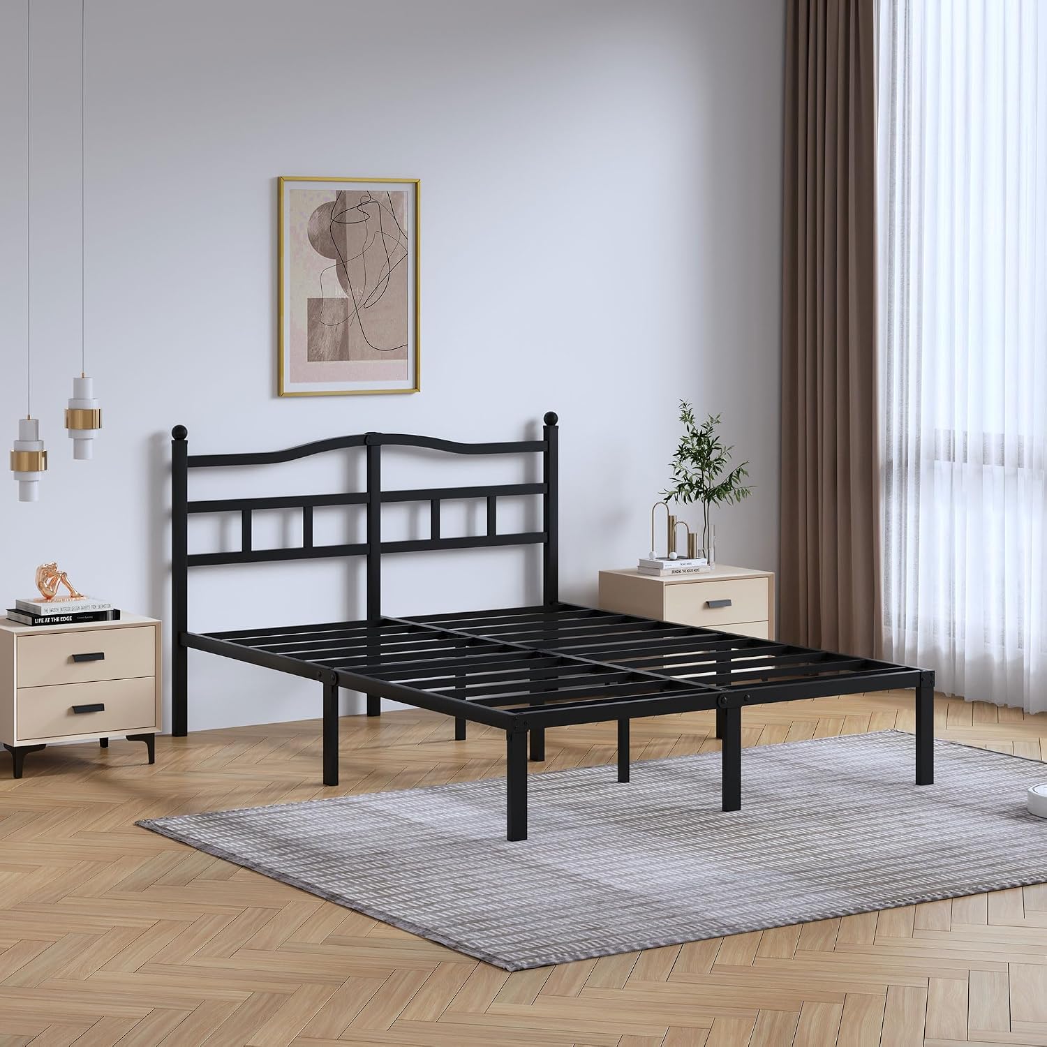 AUCT 20187 - $69 SHOANED 14 Inch Metal Bed Frame - Full Size Heavy Duty Bedframe with Headboard Black B - Image 4