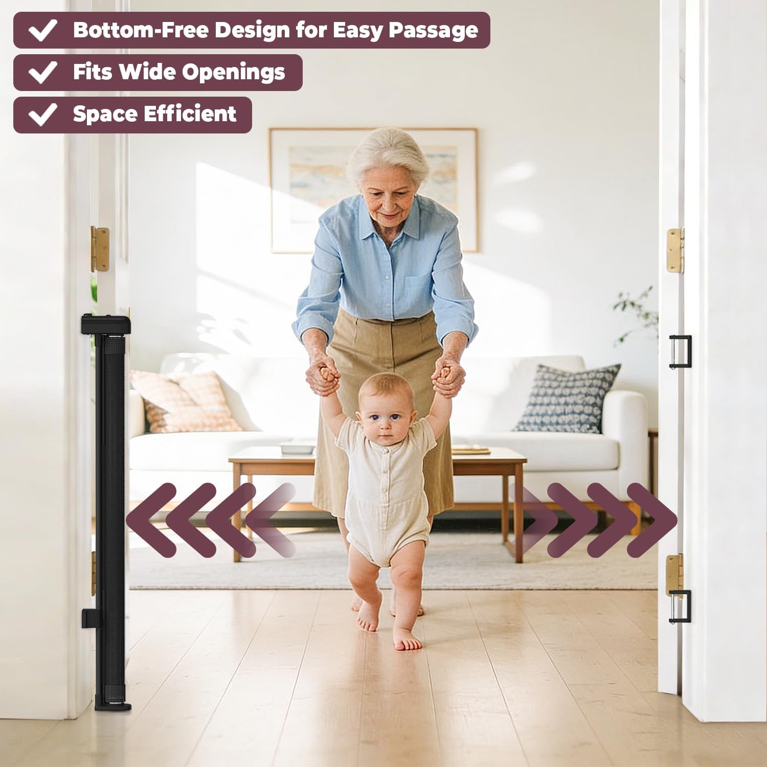 AUCT 18457 - Retractable Baby Gates for Doorway, 58" Wide Mesh Dog Gate for Stair | 34" Tall Toddler Pe - Image 3