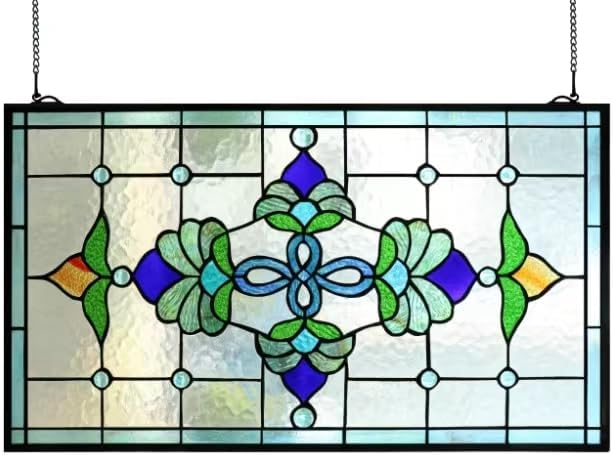 AUCT 18365 - $216 Yogoart Tiffany Style Stained Glass Window Hanging Panels Horizontal Transom Window 1