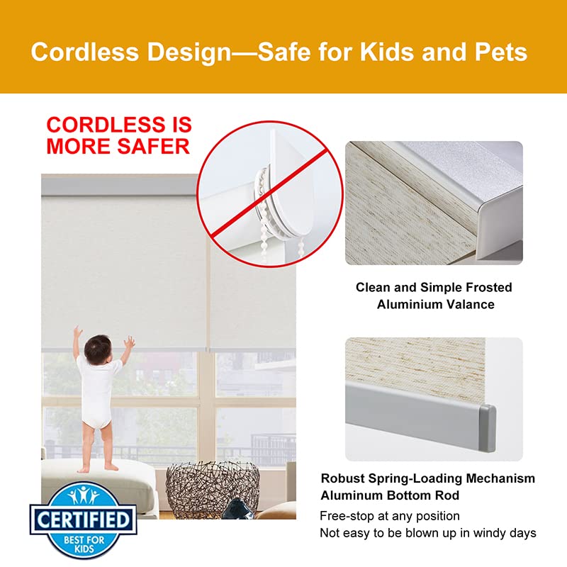 AUCT 18953 - $54 Persilux Free-Stop Cordless Roller Shades Light Filtering Window Shades for Home (Crea - Image 4