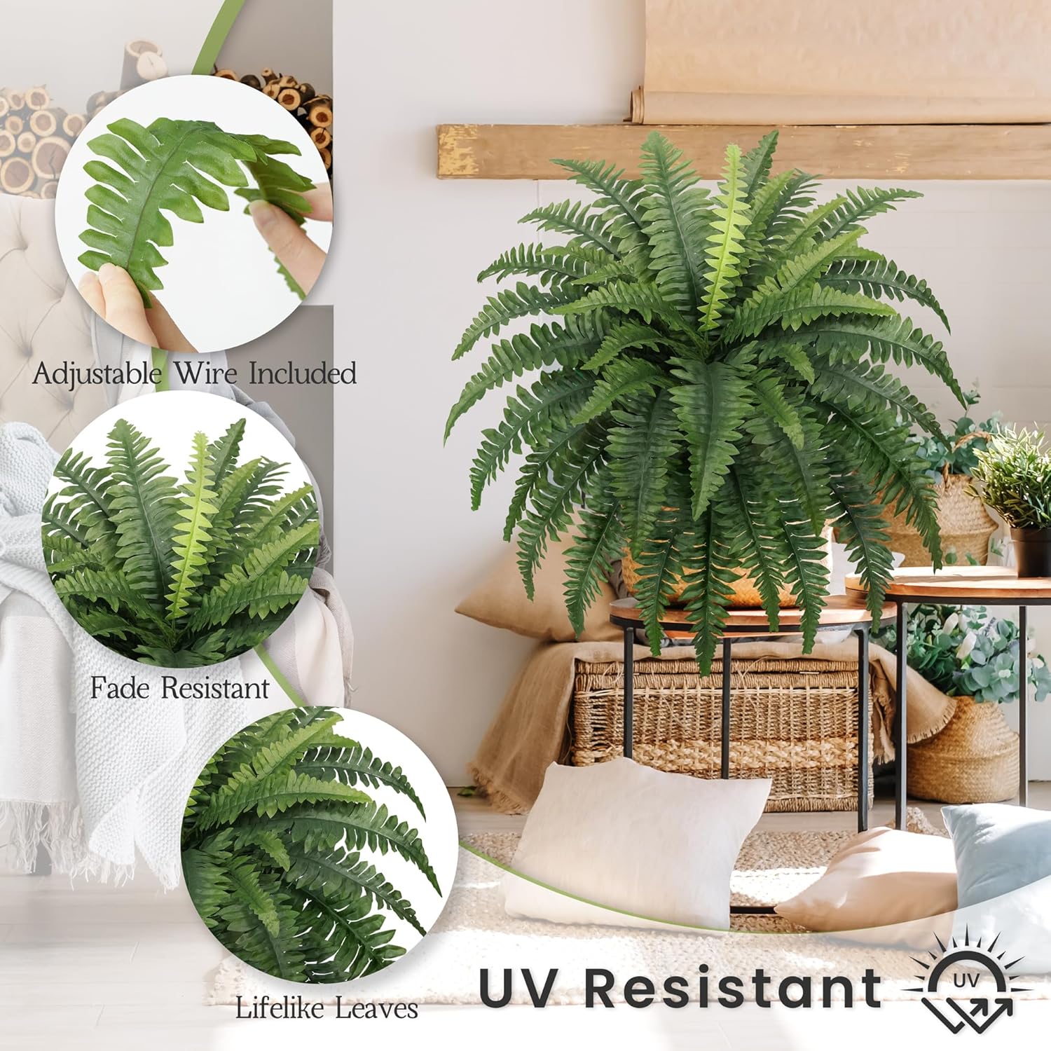 AUCT 18581 - $53 FOREST PRINCE 35" Fake Ferns Artificial Boston Ferns for Outdoors 4-Pack | UV-Resistan - Image 3