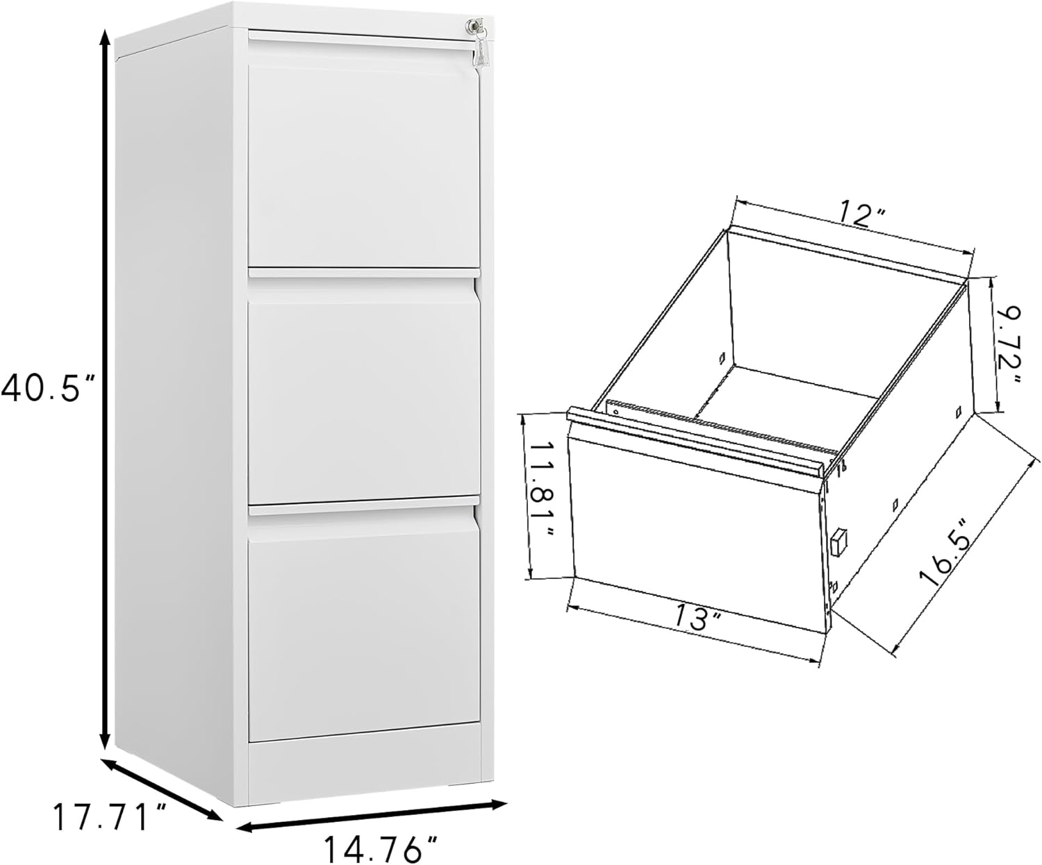 AUCT 18320l - $114 Garvee 3 Drawer File Cabinet with Lock,Heavy Duty Vertical Filing Cabinets for Home O - Image 3