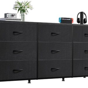 AUCT 20013 - $86 WLIVE Dresser TV Stand for 55 Inch TV, 9 Drawer Dresser for Bedroom, Black