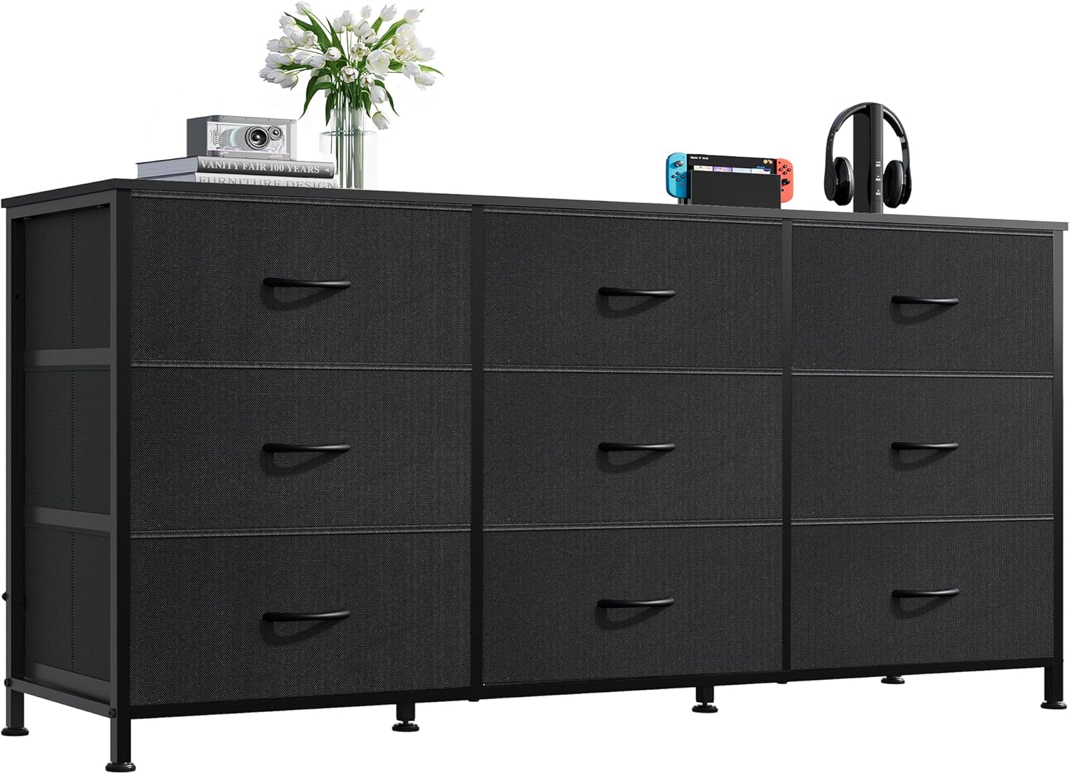 AUCT 20013 - $86 WLIVE Dresser TV Stand for 55 Inch TV, 9 Drawer Dresser for Bedroom, Black