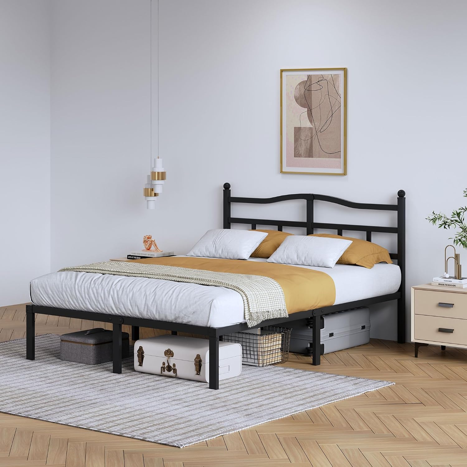 AUCT 20187 - $69 SHOANED 14 Inch Metal Bed Frame - Full Size Heavy Duty Bedframe with Headboard Black B - Image 3