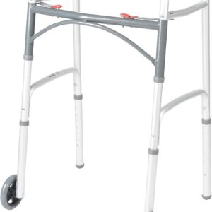 AUCT 20203 - Drive Medical Two-Button Folding Walker with Wheels, Height Adjustable