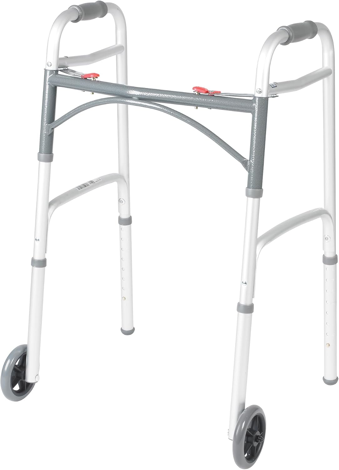 AUCT 20203 - Drive Medical Two-Button Folding Walker with Wheels, Height Adjustable