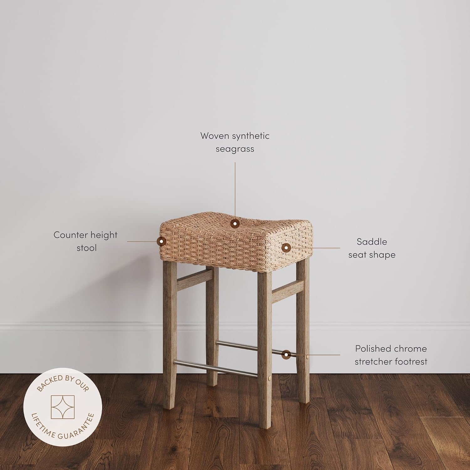 AUCT 17699 - $215 Nathan James Harvey Rattan Bar Stool, Bohemian Counter Height Stool with Woven Seagra - Image 4