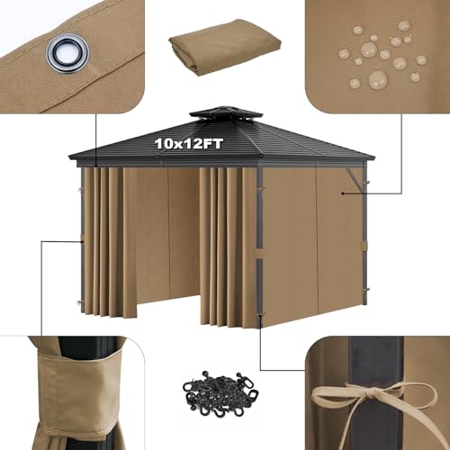 AUCT 18860 - $90 10x12 FT Gazebo Curtains, Waterproof 4-Panel Walls, Khaki, Curtains Only - Image 3