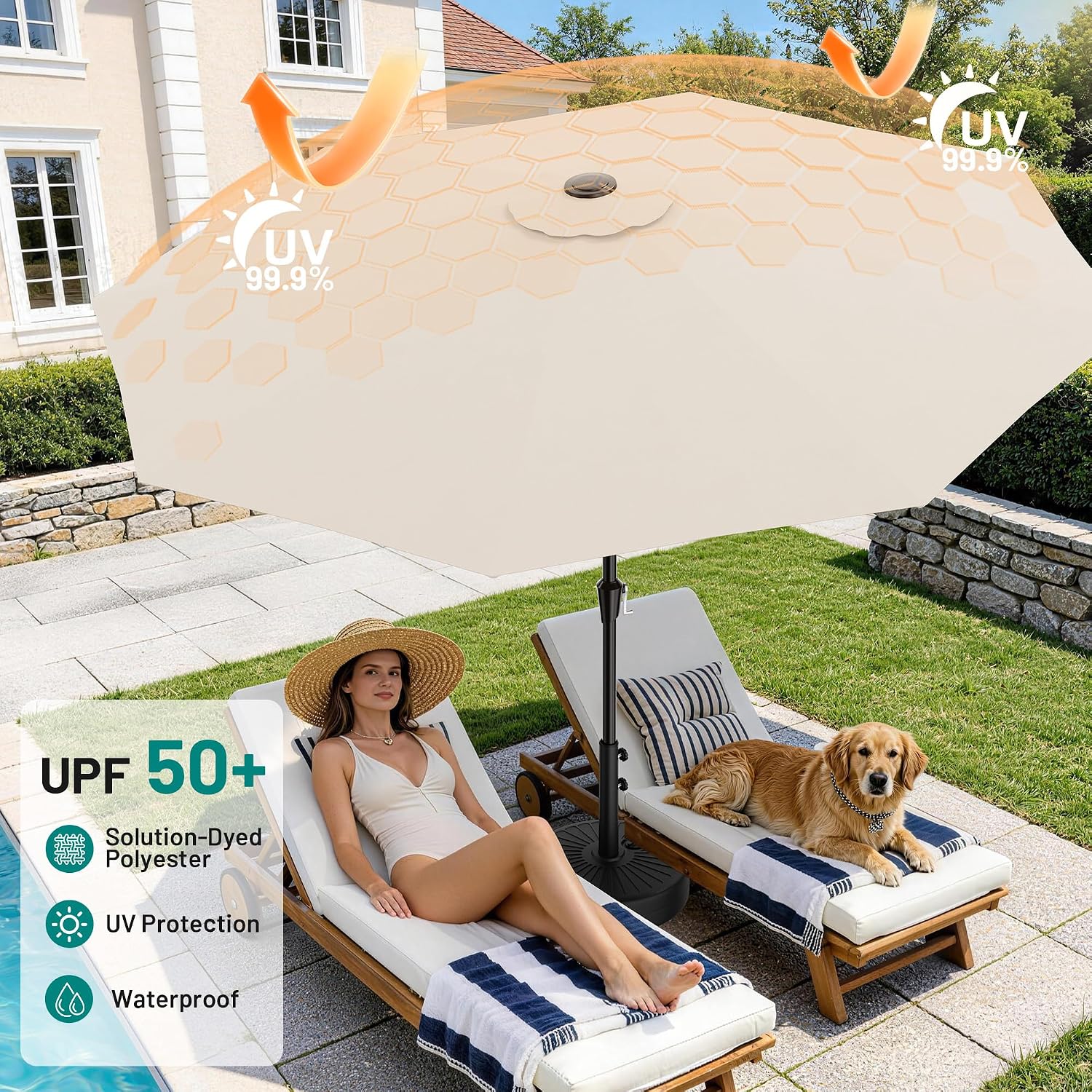 AUCT 17696 - $51 9 FT Patio Umbrella for Outdoor, Outdoor Table Umbrella with Push Button Tilt and Cran - Image 3
