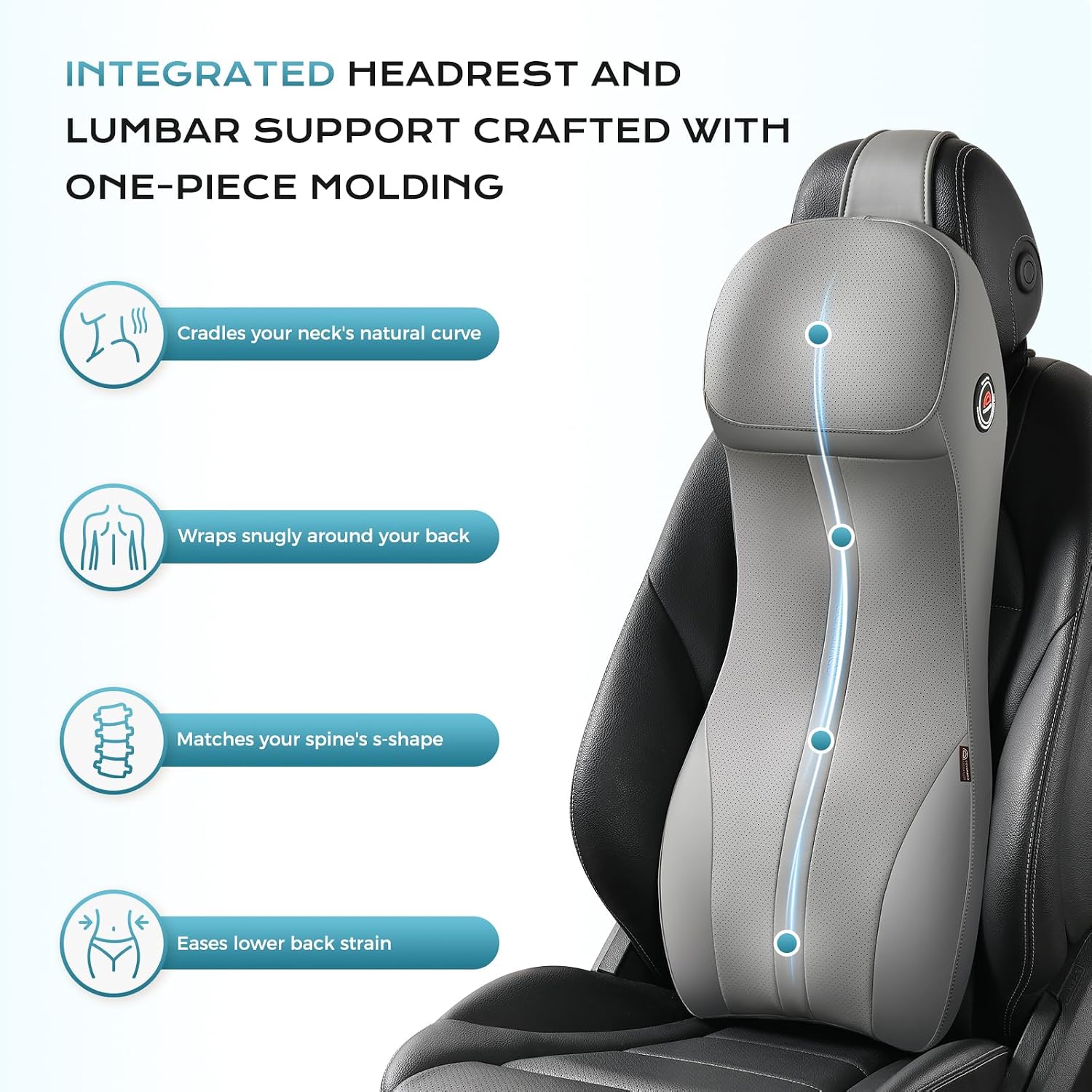 AUCT 18595 - $104 Coverado Memory Foam Car Seat Cushion and Lumbar Support Headrest Pillow, 2-in-1 Inte - Image 2