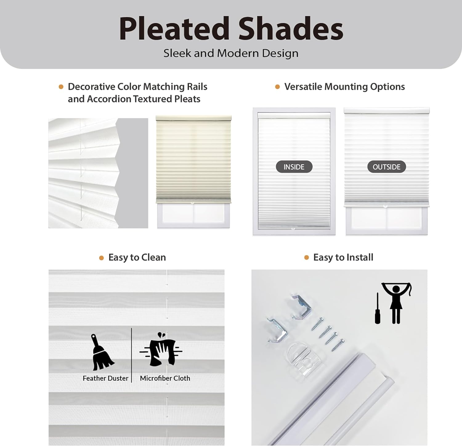 AUCT 19636 - DEZ FURNISHINGS Cordless 1" Light Filtering Pleated Shade, Fabric, 27"W x 72"H, White - Image 3