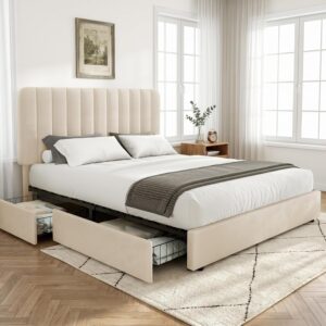 AUCT 18126 - $174 VECELO Full Size Upholstered Bed Frame with 4 Drawers and Headboard, Velvet Platform