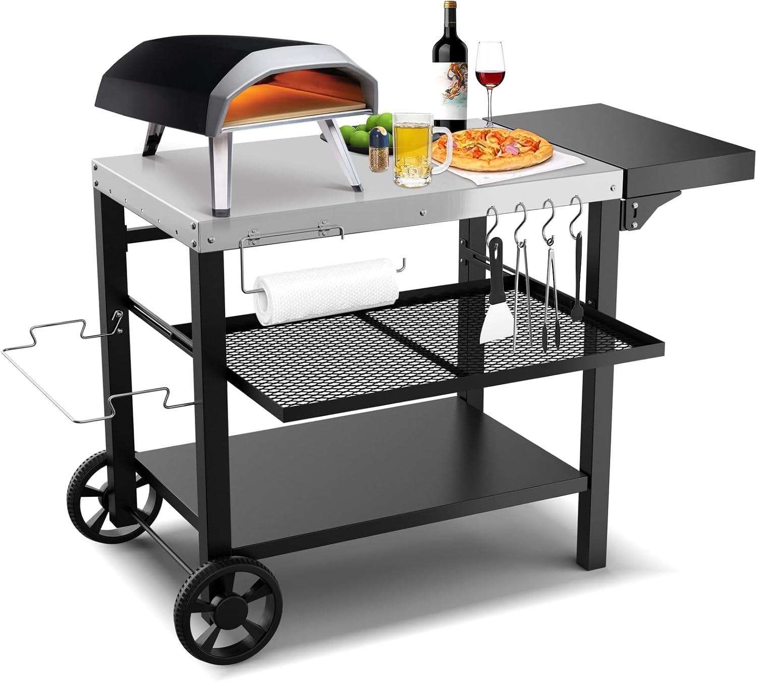 AUCT 20164 - $152 Outdoor Kitchen Island, Grill Table Cart with Drawer, Pizza Oven Stand, Movable 3-She