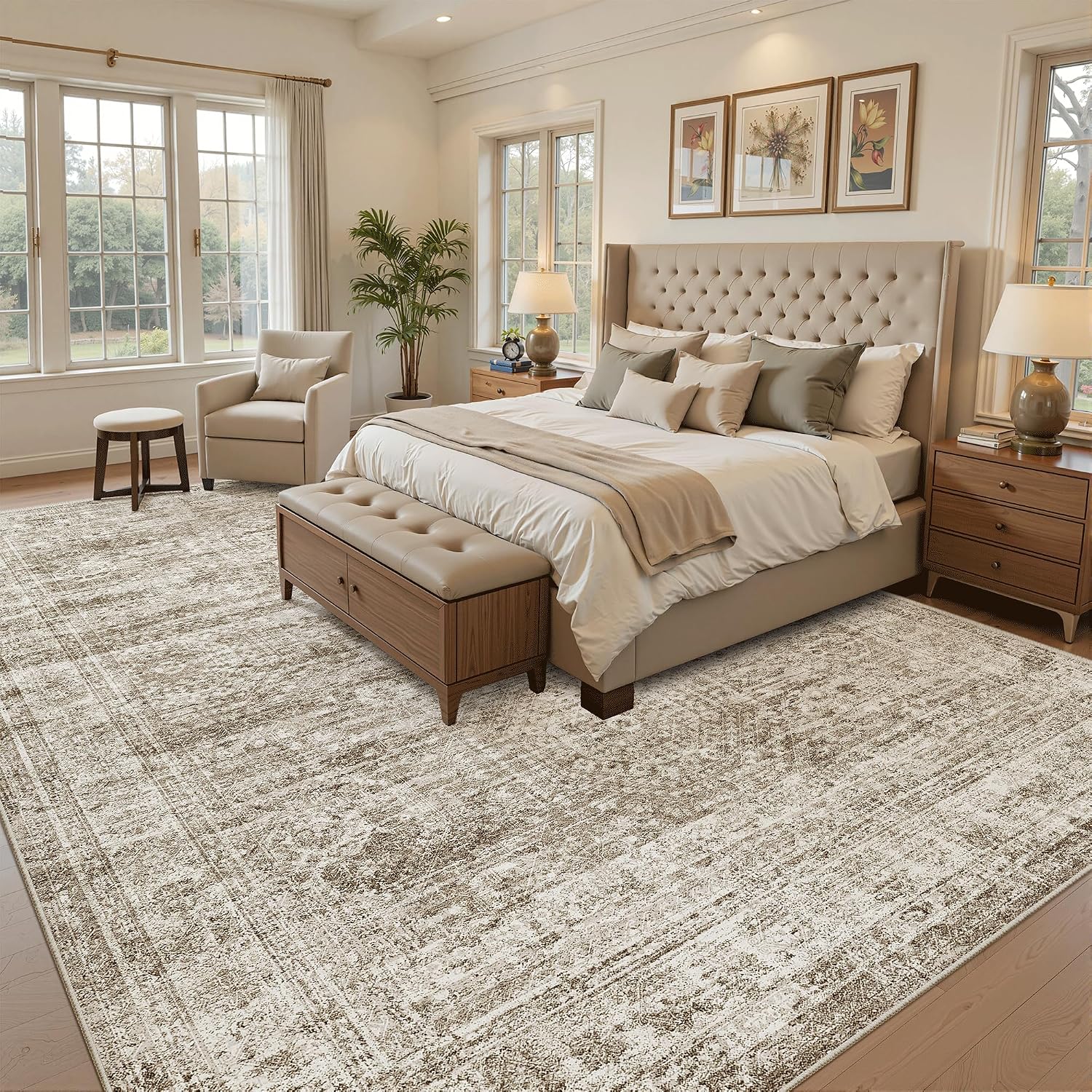 AUCT 17733 - $200 Soalmost 10x12 Area Rugs for Living Room Washable Rug Non-Slip Brown | Large Vintage - Image 4