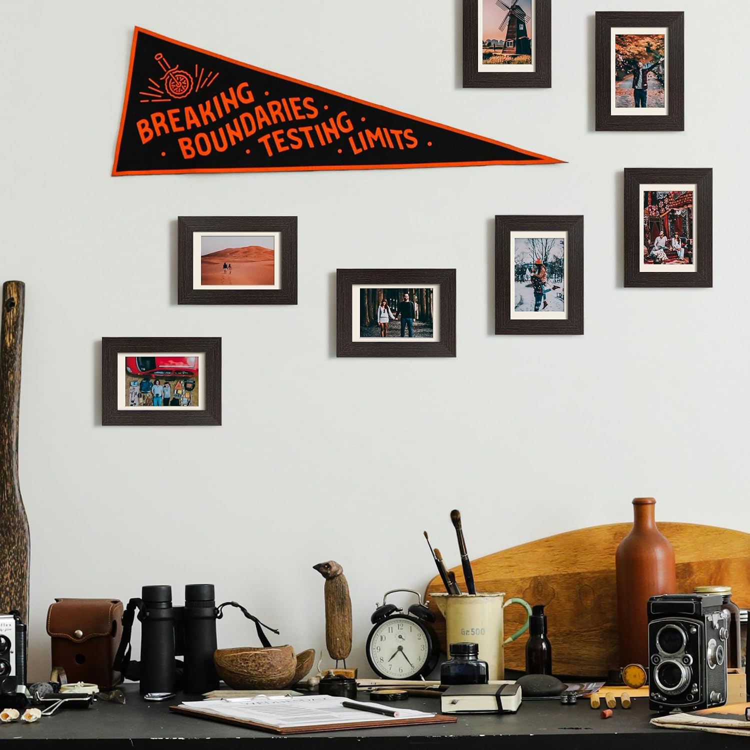 AUCT 19476 - $55 Momentworth 4x6 Picture Frame with Mat for 3.5x5, Distressed Black Wood Grain Gallery - Image 4