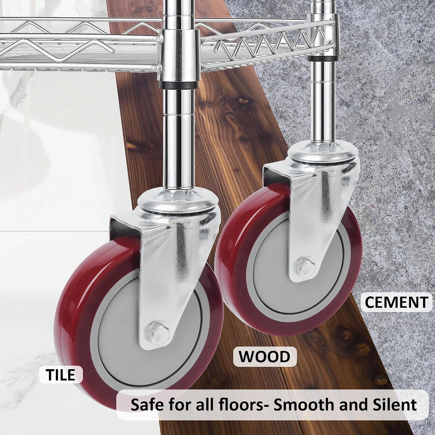AUCT 18393 - Finnhomy Swivel Caster Wheels 5 Inch Threaded Stem Casters Set of 4 Heavy Duty 3/8"-16 x 1 - Image 4
