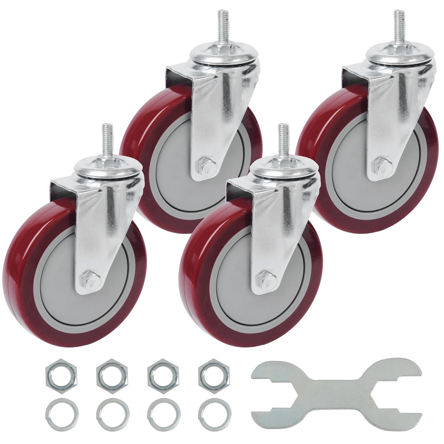 AUCT 18393 - Finnhomy Swivel Caster Wheels 5 Inch Threaded Stem Casters Set of 4 Heavy Duty 3/8"-16 x 1
