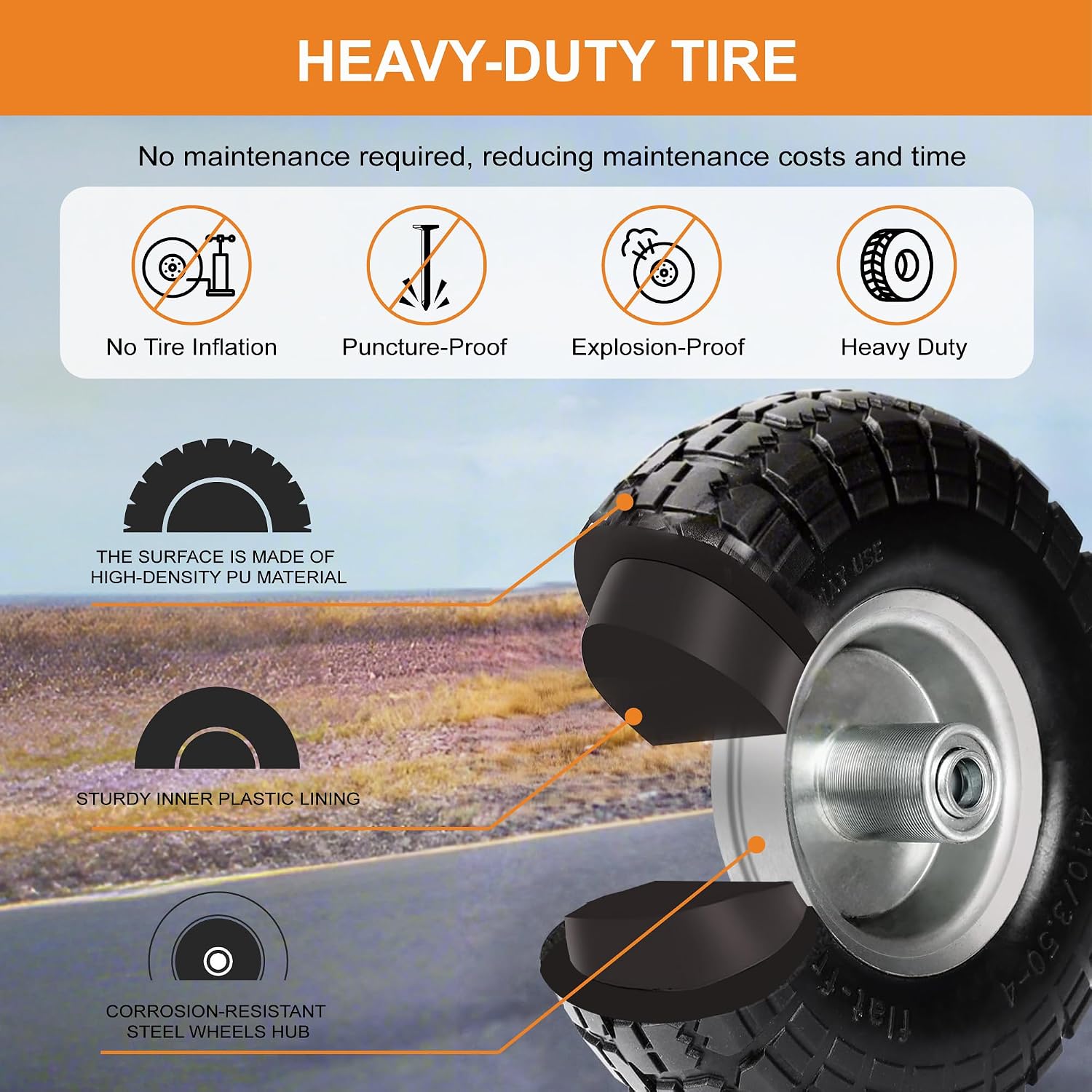 AUCT 19904 - $52 10" Solid Tires, 4.10/3.50-4 Tire and Wheel Flat Free, Gorilla Cart Tires Replacement, - Image 3
