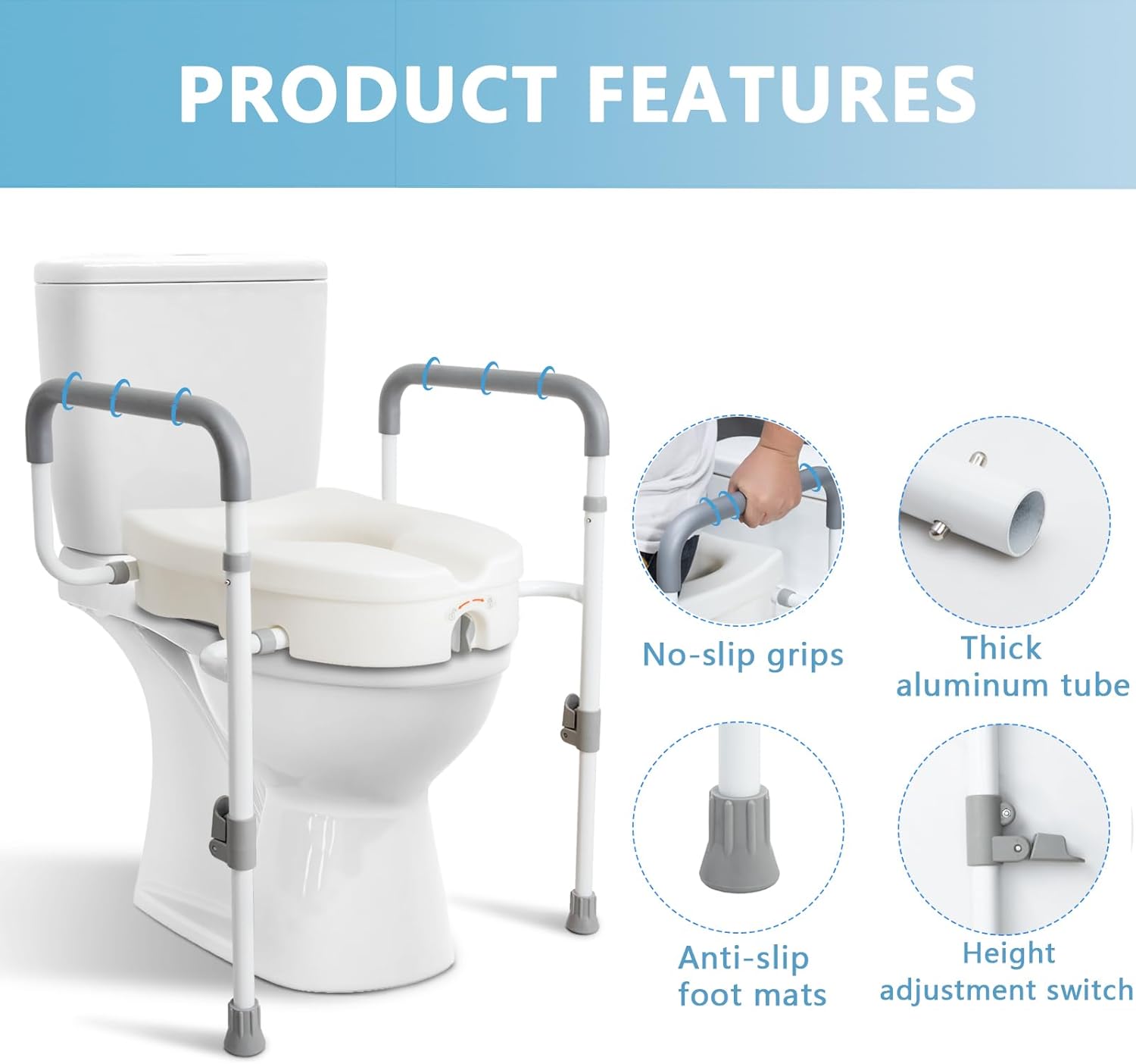 AUCT 18376 - $90 Raised Toilet Seat with Handles for Seniors, 5-inch Rise | Toilet Seat Risers for Seni - Image 4