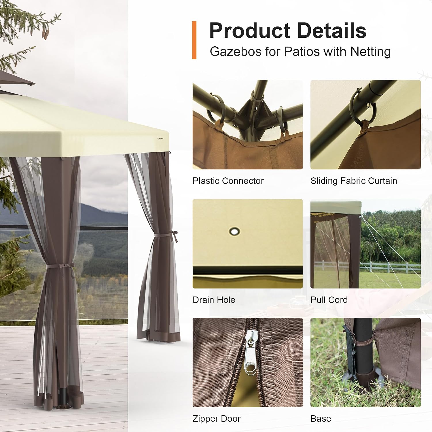 AUCT 18557 - $88 10'x10' Patio Gazebo Canopy Tent w/Removable Netting, Beige | Outdoor Shelter, Ventila - Image 3