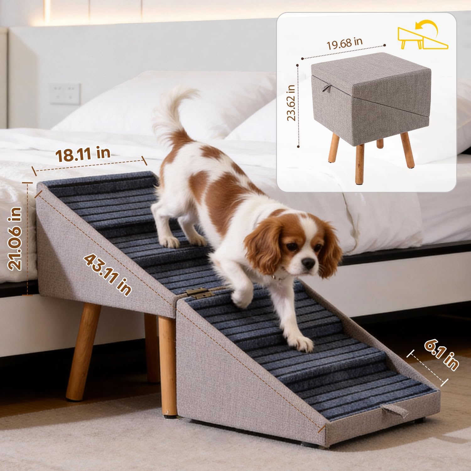 AUCT 18485 - $123 Dog Stairs 21.06" H 6-Step Pet Stairs for High Bed - Image 2