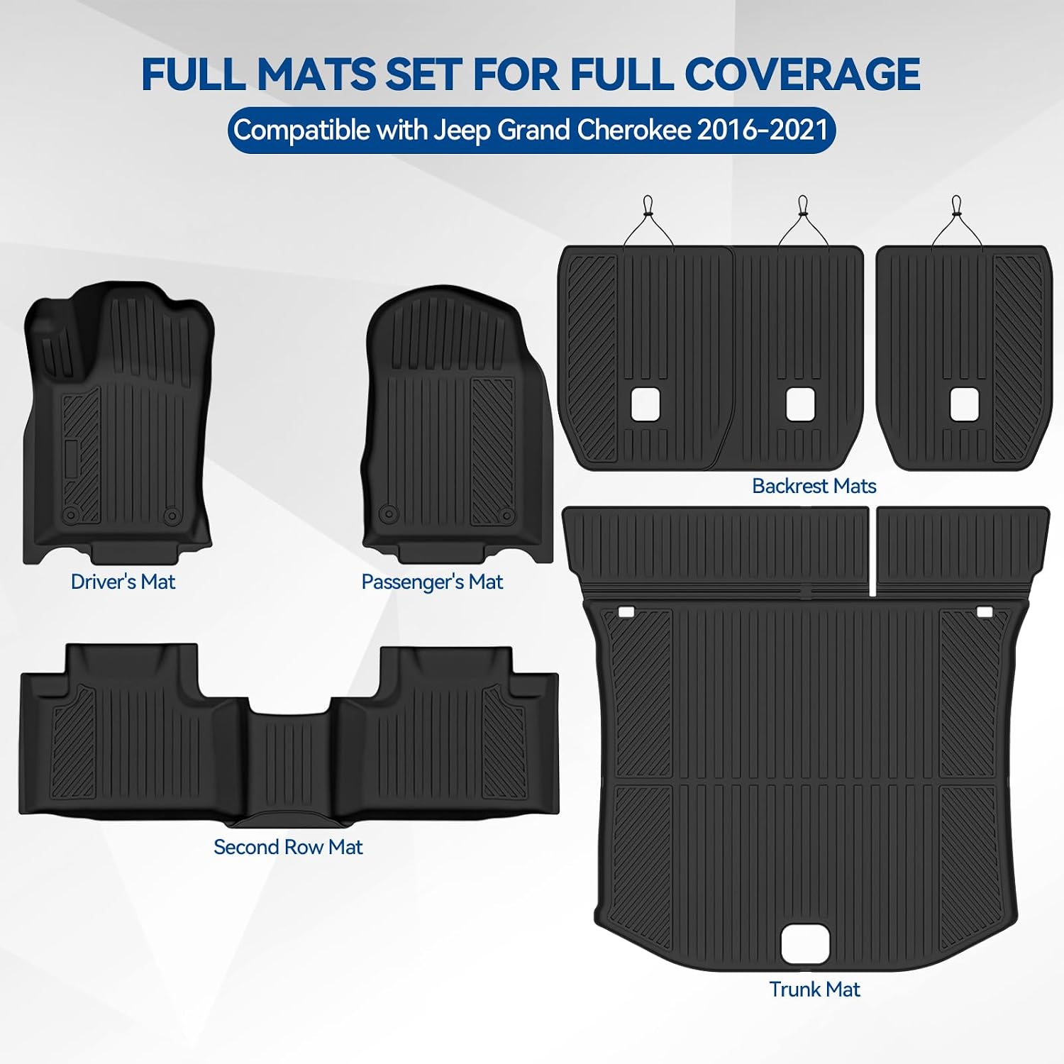 AUCT 18575 - $95 Custom Fit Floor Mats for Jeep Grand Cherokee 2016-2021, All Weather TPE Floor Liners - Image 2