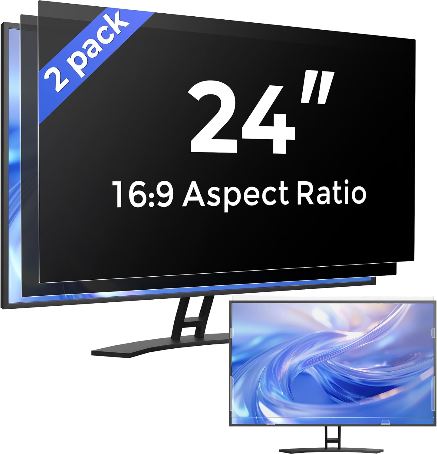 AUCT 18031 - 2 Pack 24 Inch Computer Privacy Screen Filter for Monitor 16:9 Aspect Ratio, Eye Protectio