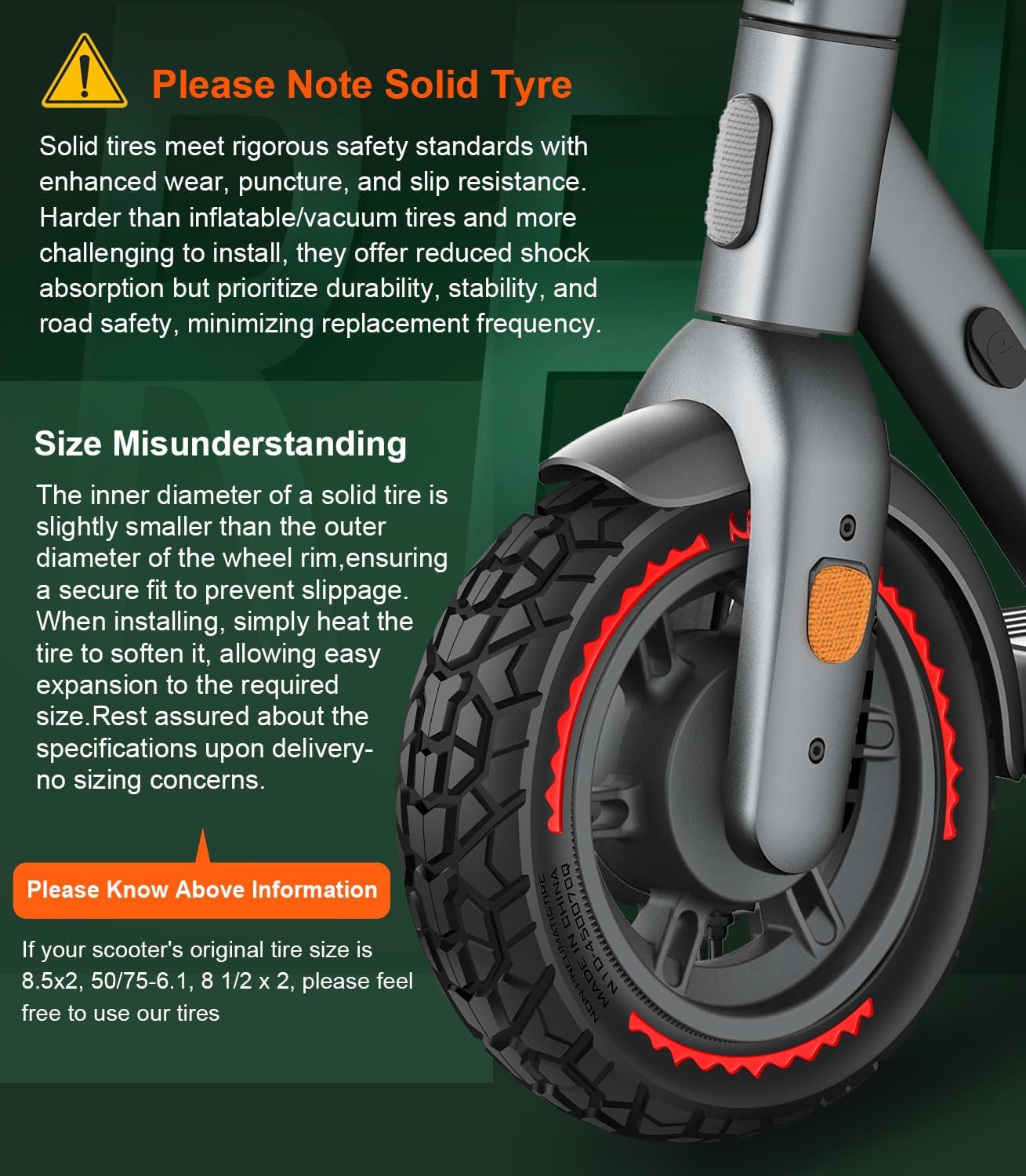 AUCT 20201 - BANGTING 2PCS Upgrade 50/75-6.1 Scooter Off-road Solid Tires, 8.5x2 inches Tires Tubeless - Image 3
